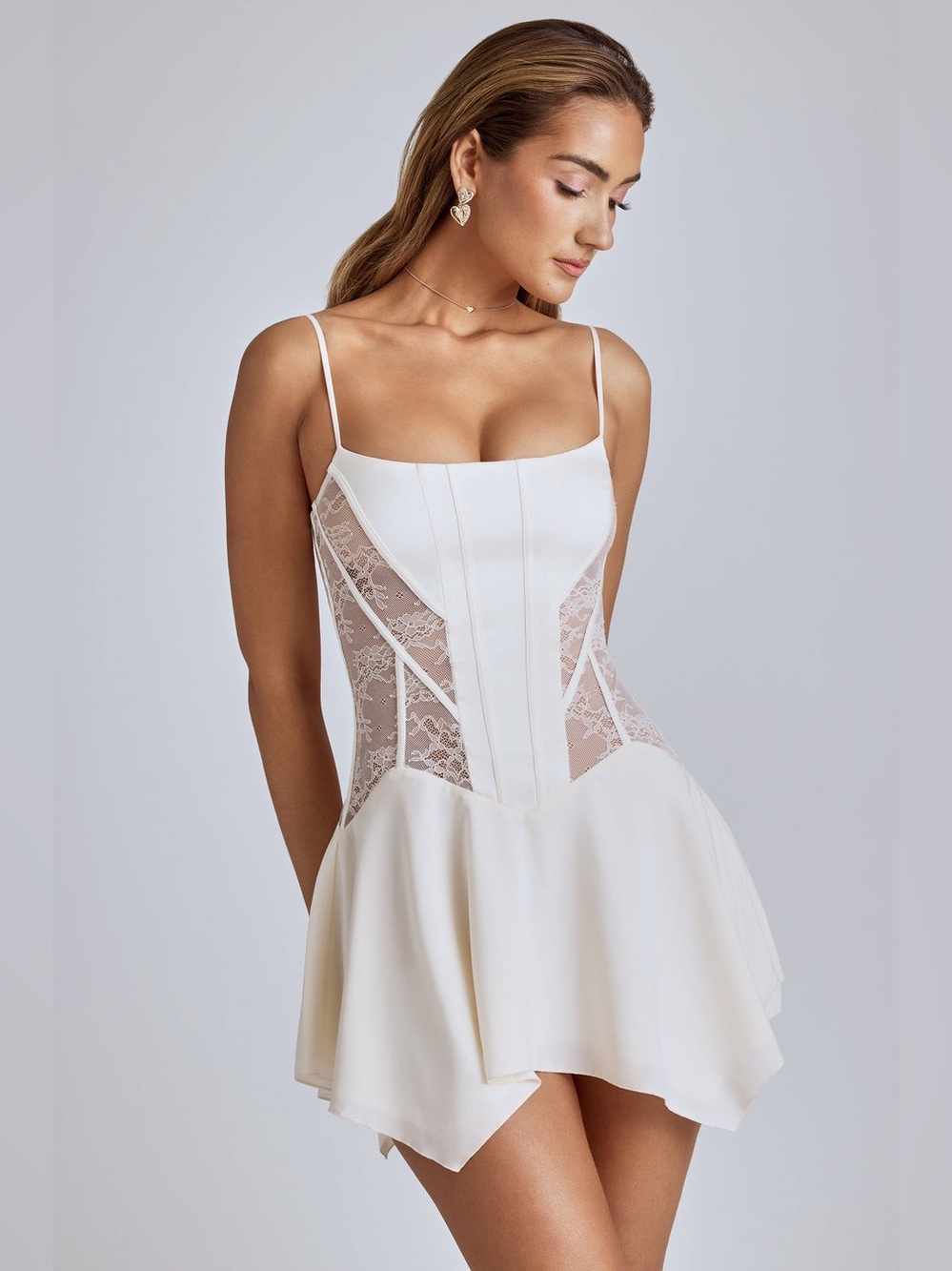 Oh Polly Ivory Anniken Lace-Trim Satin Slip
